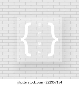 Abstract minimal greyscale infographic text box design with bracket and your text on brick wall background  Eps 10 stock vector illustration 