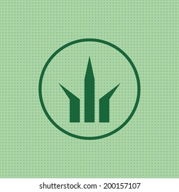 Abstract minimal icon, with seamless dots pattern. Three peaks sign. Simple green symbol, with endless background. Easy to edit. Vector illustration - EPS10.