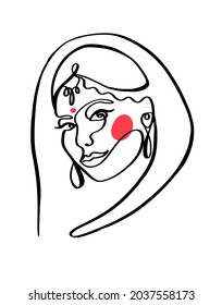Abstract minimal Indian woman drawing isolated on white background, one line ethnic woman drawing