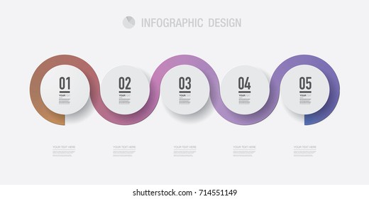 Abstract minimal infographic design with numbers, your text and colorful gradient ribbon around the circle buttons. Eps 10 stock vector illustration 
