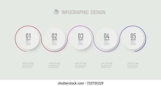 Abstract minimal infographic design with numbers, your text and colorful gradient ribbon around the circle buttons. Eps 10 stock vector illustration 