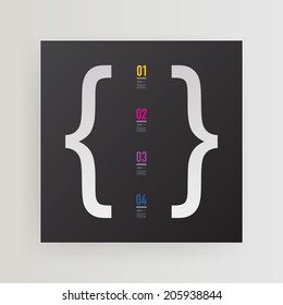 Abstract minimal infographic text box design with white bracket, colorful numbers and text  Eps 10 stock vector illustration 