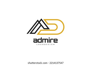 Abstract and Minimal Initial Letter A and D Logo Design. AD Logo with Outline Concept. Suitable for Business or Technology Logo