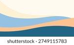 Abstract Minimal Landscape Background with Layered Waves in Blue Beige and Sand Colors