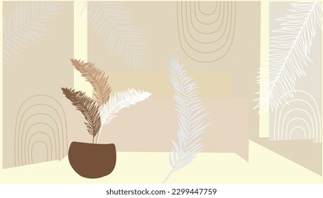Abstract minimal leaves background.Vector illustration minimal style wallpaper with botanical leaves and plant Organic shapes, illustration design for wallpaper, banner, print, poster.