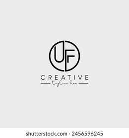 Abstract Minimal Letter UF FU Initial Based Stylish Line Logo Design Vector.