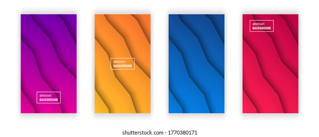 Abstract minimal line geometric background.  Set of four line layer shape for banner, templates, cards. Vector illustration.