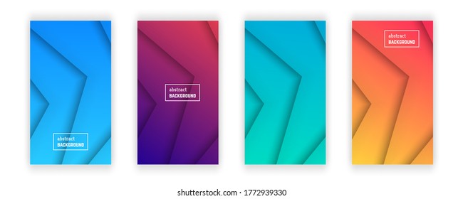Abstract minimal line geometric background.  Set of four line layer shape for banner, templates, cards. Vector illustration.
