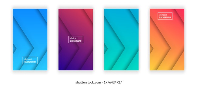 Abstract minimal line geometric background.  Set of four line layer shape for banner, templates, cards. Vector illustration.