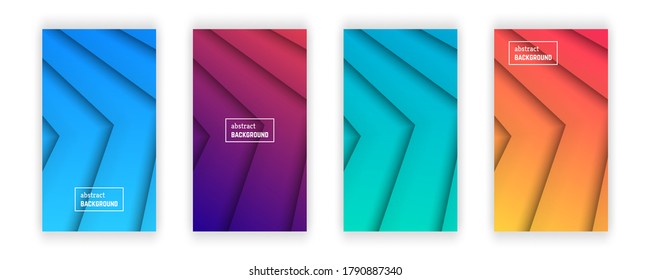 Abstract minimal line geometric background.  Set of four line layer shape for banner, templates, cards. Vector illustration.