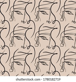 Resumen de un estilo lineal mínimo sin complicaciones. Retrato femenino de arte moderno. Puede usar la impresión de camisetas, el concepto de belleza y moda, bodas, afiches, decoración.