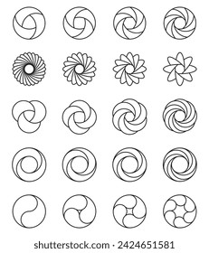 Abstract minimal logotype designs isolated on  white  background. Geometric circular swirl designs. Vector illustration.