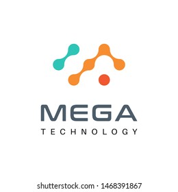 Abstract and Minimal M logo, unique letter M with connected dots .Vector