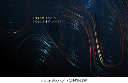 Abstract minimal memphis style background with liquid gradient lines flow. Modern poster design with topography relief shapes. Marble gold texture effect. Eps10 vector illustration.