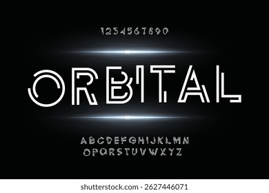 Fonte de linha alfabética moderna mínima abstrata. Abstrato digital futurista, logotipo, música, esporte, tipografia de tecnologia mínima. Ilustração de vetor numérico simples
