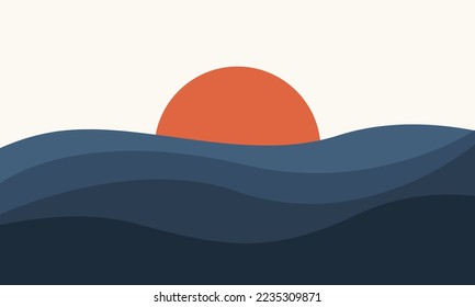 Abstract minimal modern landscape sunset illustration background