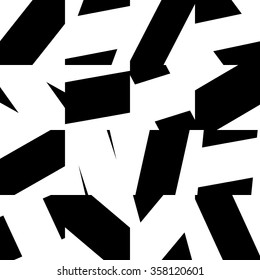 Abstract minimal monochrome pattern with mosaic of random, scattered shapes. Seamlessly repeatable geometric black and white background