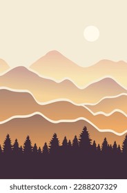 Abstract minimal mountain landscape poster. Modern boho background