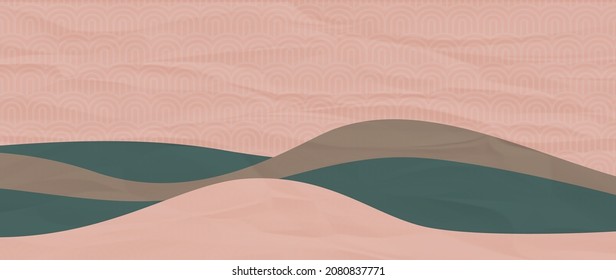 Abstract minimal mountains with line wave pattern, japanese style
