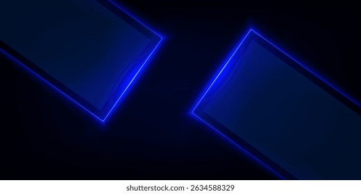 abstract minimal neon background with glowing lines. Wall was illuminated with blue light. Simple geometric wallpaper