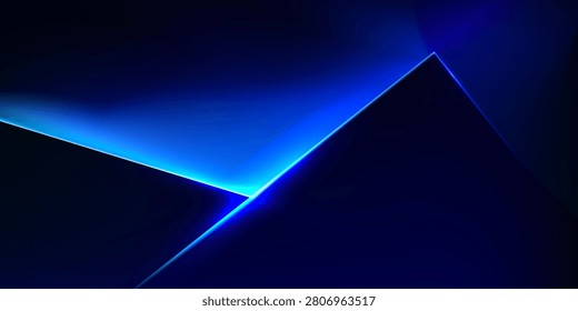 Abstract minimal neon background with glowing lines. Wall illuminated with blue light. Simple geometric wallpaper.