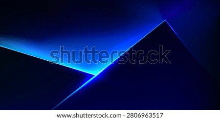 Abstract minimal neon background with glowing lines. Wall illuminated with blue light. Simple geometric wallpaper.