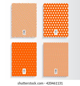 Abstract minimal orange and white flyer or book cover design set with zig-zag and dots pattern background and your text 
Eps 10 stock vector illustration 