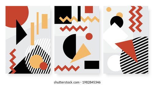 Abstract minimal pattern with geometric shapes vector illustration set. Trendy geometry wall art for decoration and interior design, simple minimalist geometry wallpaper poster template background