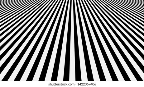 Abstract minimal perspective black and white stripes pattern wallpaper. Vector illustration.