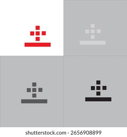 Conjunto de ícones de pixel mínimo abstrato - ilustração de blocos de dados vermelhos e pretos