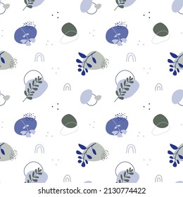 Abstract minimal plant and doodle elements seamless pattern. Boho Floral pattern in minimalist scandinavian style. Organic background for fabric, wallpaper, cover. Vector flat illustration