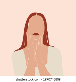 Abstract minimal portrait of girls. Woman portraits. Beauty logo. Concept of females. Feminine power, an abstract figure without no face. Vector illustration for International Womens day