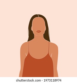 Abstract minimal portrait of girls. Woman portraits. Beauty logo. Concept of females. Feminine power, an abstract figure without no face. Vector illustration for International Womens day