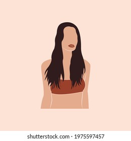 Abstract minimal portrait of girls. Woman portraits. Beauty logo. Concept of females. Feminine power, an abstract figure without no face. Vector illustration for International Womens day