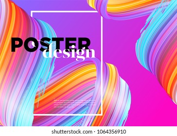 Abstract Minimal Poster Design. Vector Background with Pattern, Gradient, Frame. Trendy Liquid Fluid Shape. 3D Paint Curl. Spiral Brush Stroke. Dynamic Poster. Colorful Cover. Advertising Promotion.