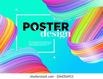 Abstract Minimal Poster Design. Vector Background with Pattern, Gradient, Frame. Trendy Liquid Fluid Shape. 3D Paint Curl. Spiral Brush Stroke. Dynamic Poster. Colorful Cover. Advertising Promotion.