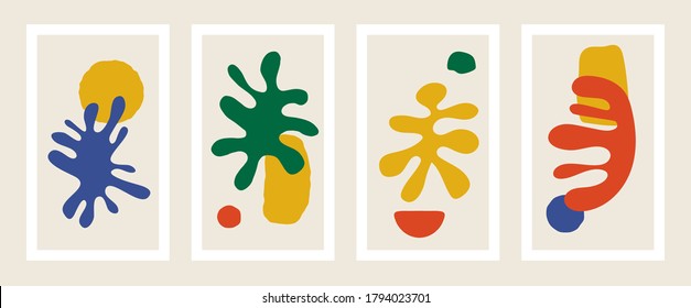 Abstract minimal posters. Organic shapes contemporary style Matisse inspired. Decorative vector frames with scribbles.