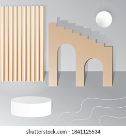 Resumen de escena mínima con formas geométricas. podio de cilindros en fondo gris.Presentación del producto, simulación, presentación de productos cosméticos, pedestal de etapa o plataforma. 3.ᵉʳ vector