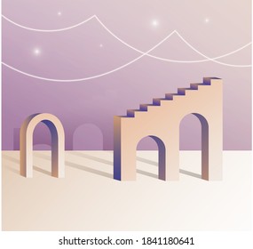 Abstract minimal scene with geometric forms. Podium in gentle lavander background.Product presentation, mock up, show cosmetic product.Stage pedestal or platform. 3d vector