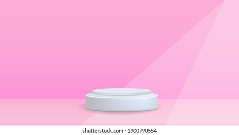 Abstract Minimal Scene with Geometric Forms. Cylinder Podium in Pink Background. Product Presentation, Show Cosmetic Product, Mock Up,  Podium Vector Illustration. 3D Podium Illustration. EPS 10