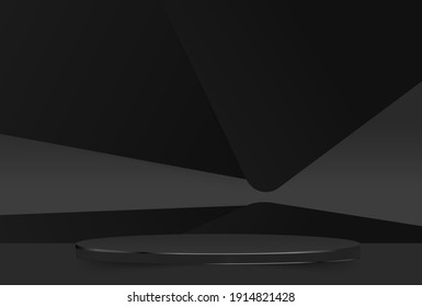 Abstract minimal scene with geometric forms. Black metal and marble podium on dark paper background. Product presentation, mock up, show cosmetic product display. 3D Luxury Podium