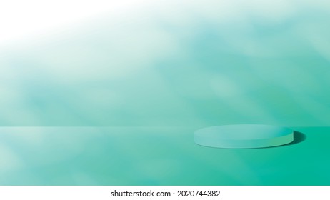 Abstract minimal scene with geometric forms. Cylinder podium in green watercolor background. Product presentation, mock up, show cosmetic product, Podium, stage pedestal or platform. 3d vector