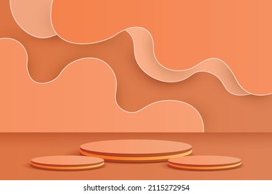 Abstract minimal scene with geometric forms. cylinder podium in cream pastel color, stand mockup product presentation background.