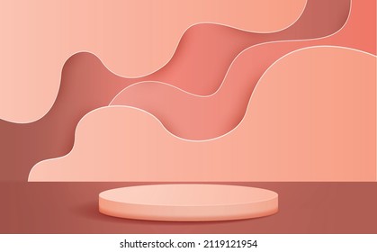 Abstract minimal scene with geometric forms. cylinder podium in cream pastel color, stand mockup product presentation background.