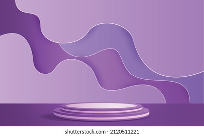Abstract minimal scene with geometric forms. cylinder podium in purple pastel color, stand mockup product presentation background.