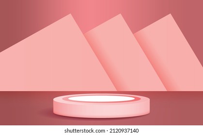 Abstract minimal scene with geometric forms. cylinder podium in cream pastel color, stand mockup product presentation background.