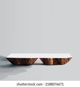 Abstract minimal scene geometric forms. wood podium minimal stage pedestal or platform. 3d,mock up