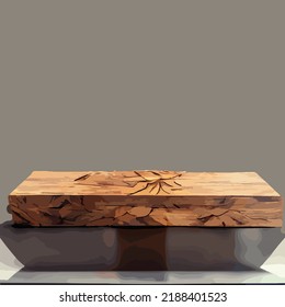 Abstract minimal ,scene with geometric, forms,. wood podium  background with leaves, product presentation, mock up, show cosmetic product display, Podium, stage pedestal or platform. 3d