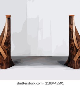 Abstract minimal ,scene with geometric, forms,. wood podium in white background with leaves, product presentation, mock up, show cosmetic product display, Podium, stage pedestal or platform. 3d vector