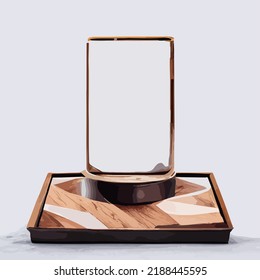 Abstract minimal ,scene with geometric, forms,. wood podium in white background with leaves, product presentation, mock up, show cosmetic product display, Podium, stage pedestal or platform. 3d vector
